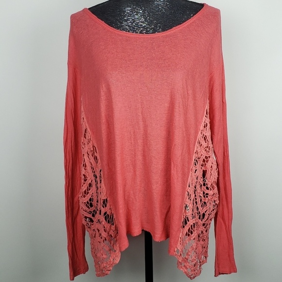 Free People Tops - Free People Pink Lace Accent Blouse